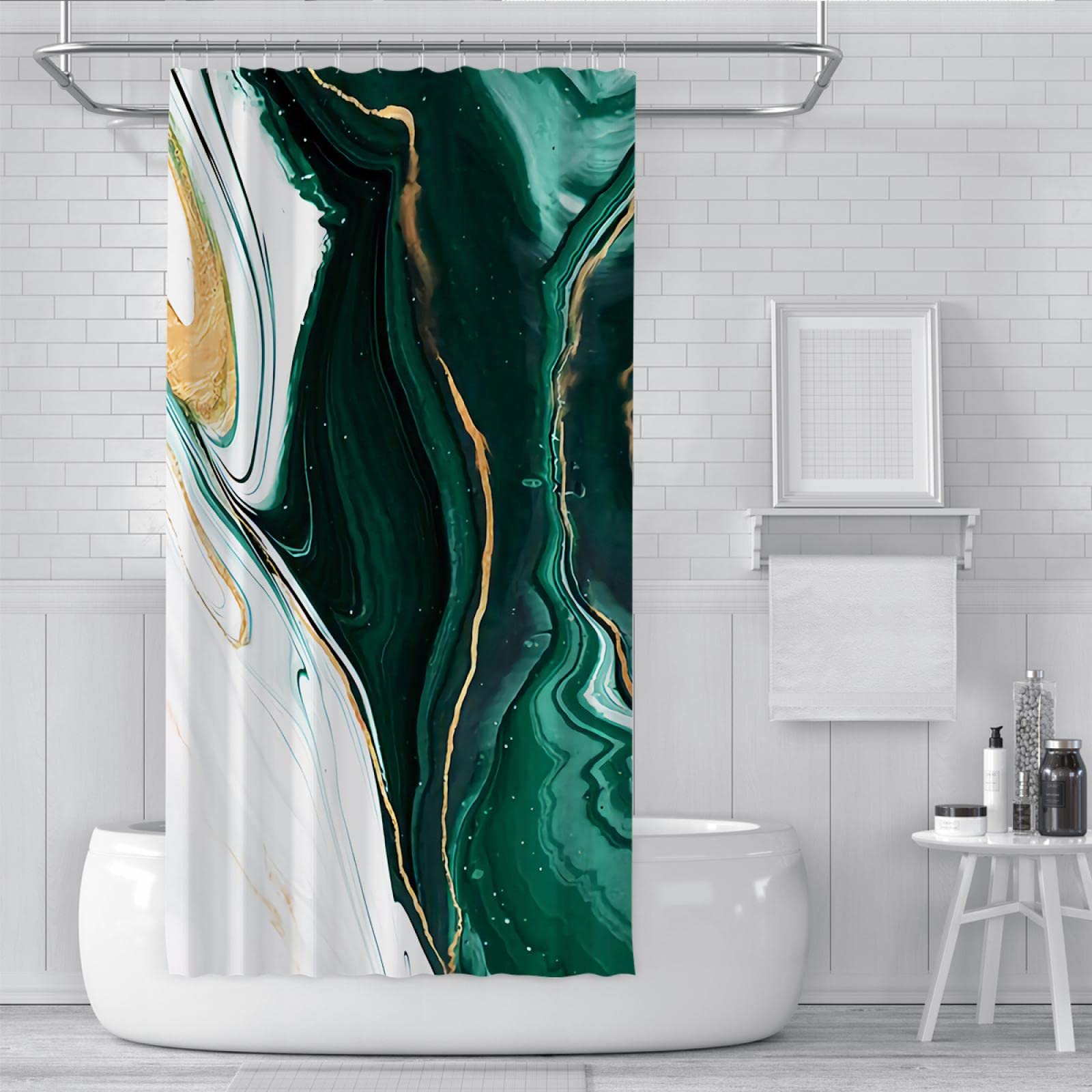 Tenda da doccia in marmo verde con 12 ganci, 100% impermeabile, decorazione moderna per il bagno, regalo per l'inaugurazione della casa. - Italia