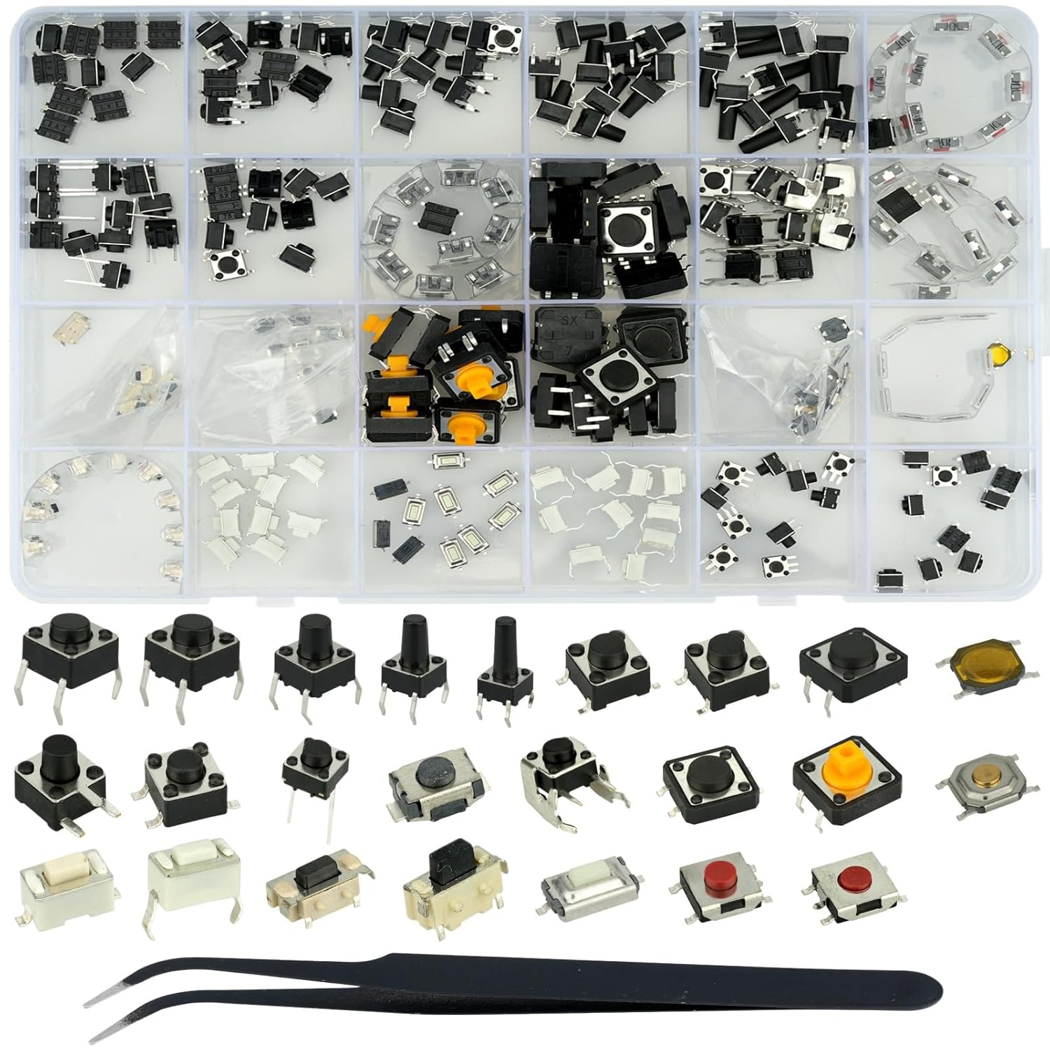 240Pcs 24 Value Micro Tactile Push Button Switch for TV Audio Computers Game and Others Household Appliances Micro Touch Switch Kit