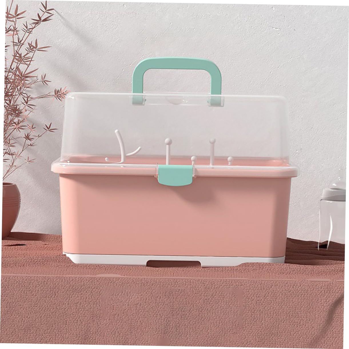 Babyflaschen Organizer aus Kunststoff mit Abtropffunktion, 1 Stück | Rosa, Tragbar und Leicht, für Haus und Babyparty, zur Ordnung von Stillzubehör
