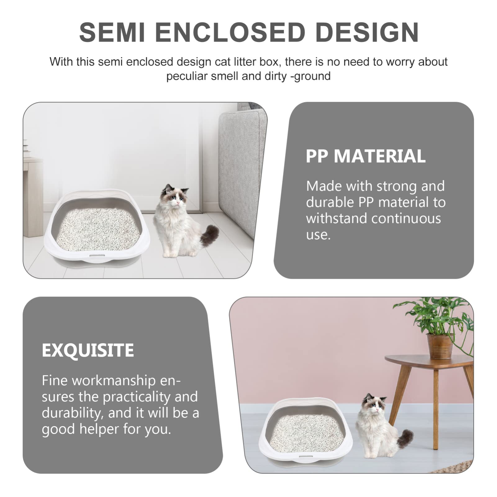 balacoo Cat Litter Sand Container Kitten Training Potty Pet Cat Litter Pan Airflow for Easy Observation Comfort (Grey)