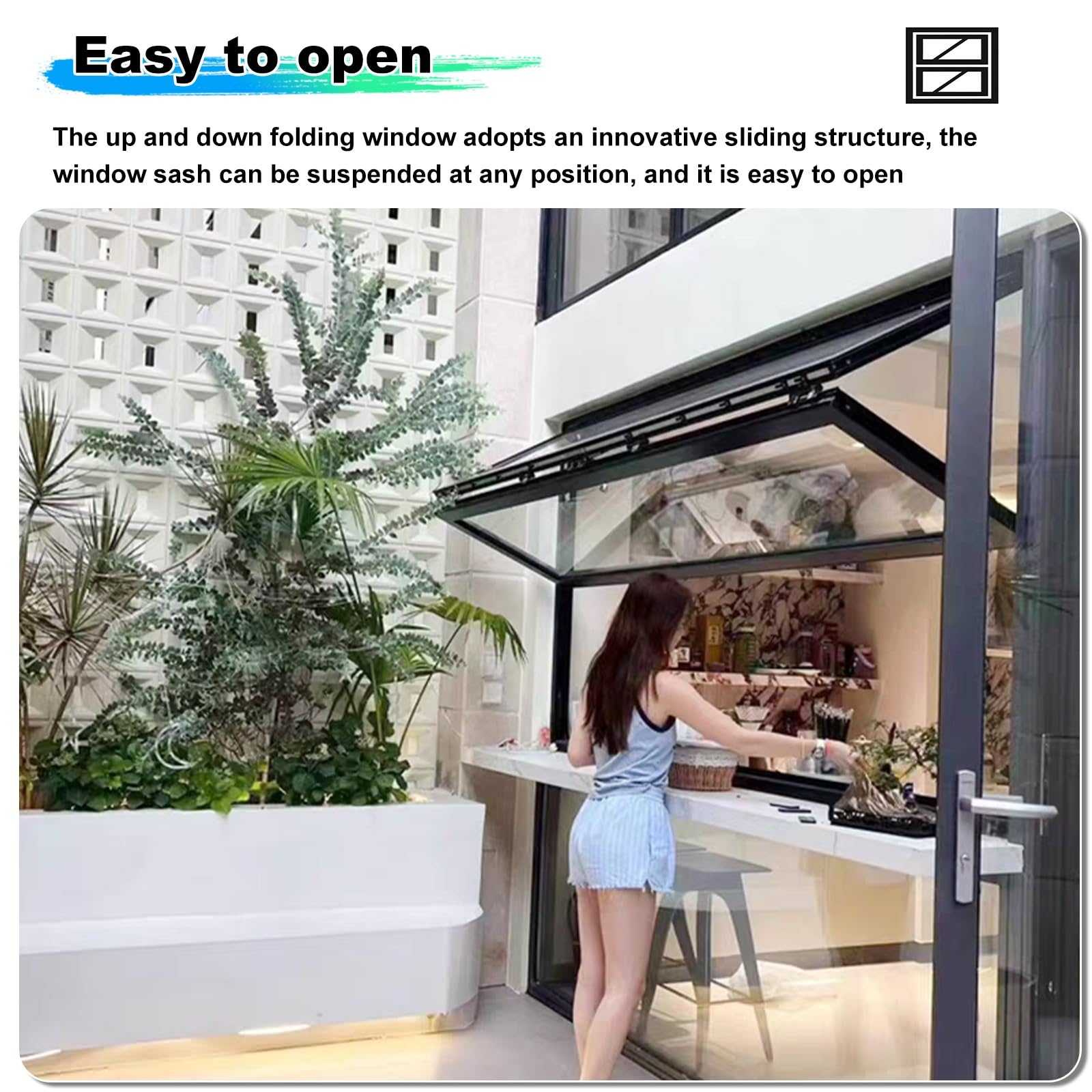 Faltbares Doppelschiebefenster Aus Aluminium,Vertikales Servicefenster, Mit Gehärtetem Sicherheitsglas, Abschließbar, Flächenbündiges Design, Für Imbisswagen, Gastronomie, Café