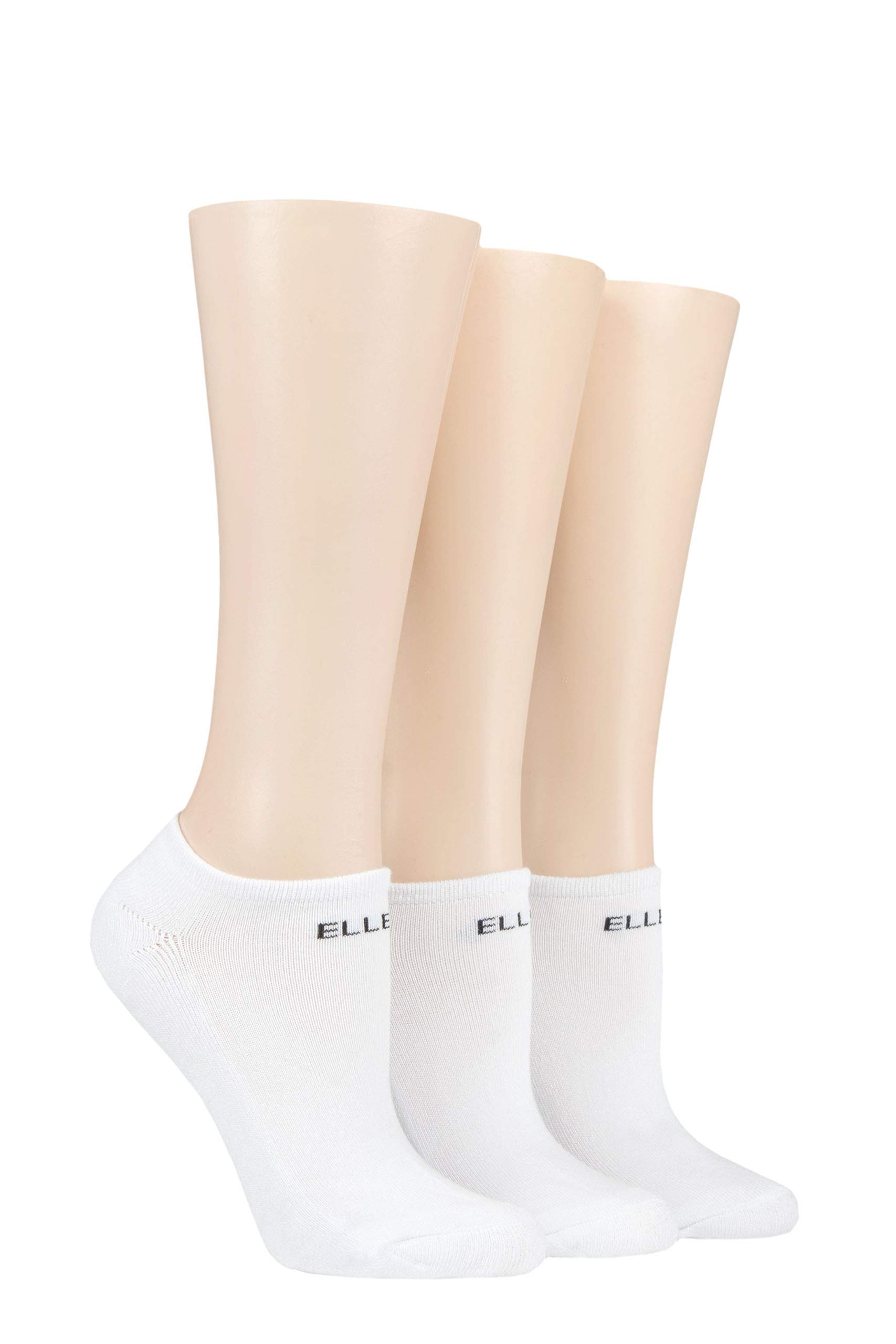 ELLE Cushioned No Show Socks - Ladies Soft Breathable Bamboo Invisible Low Cut Socks Multipack of 3 White Plains, 4-8