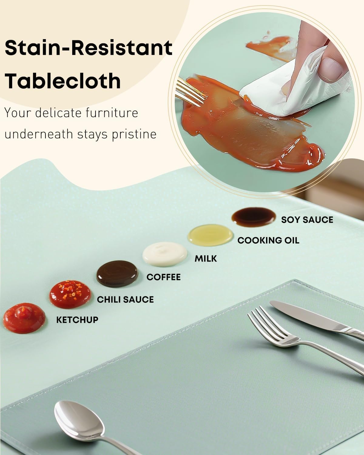 Uniclife Plastic Table Cloth Rectangle Tablecloth, 100 × 140 cm, Waterproof Oil Proof Stain Resistant Green Table Cloth - Image 3
