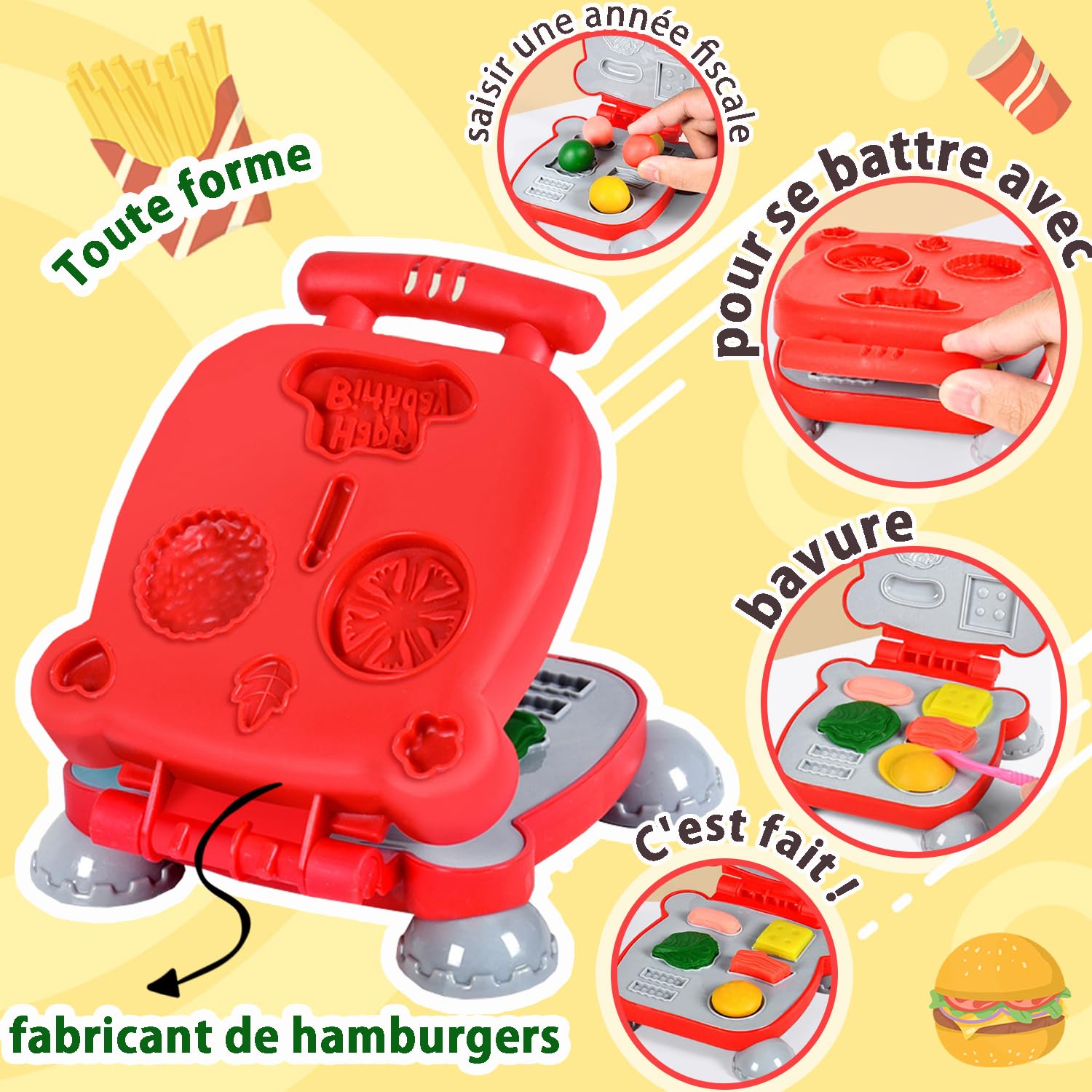 VBACALA Kit Pâte à Modeler Enfant, Accessoires Pâte à Modeler Kitchen Creations avec 12 Pots, Machine à Glace, Machine à Pâtes et Burger, Outils et Moules, Cadeau Enfants dès 3 Ans