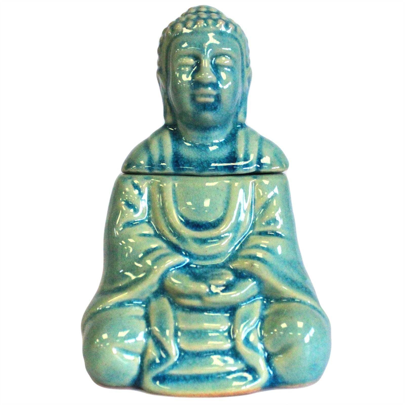 Serenityy Sitting Buddha Oil BurnerBlueGloss Glazed Aroma Lamp250G from B&Q