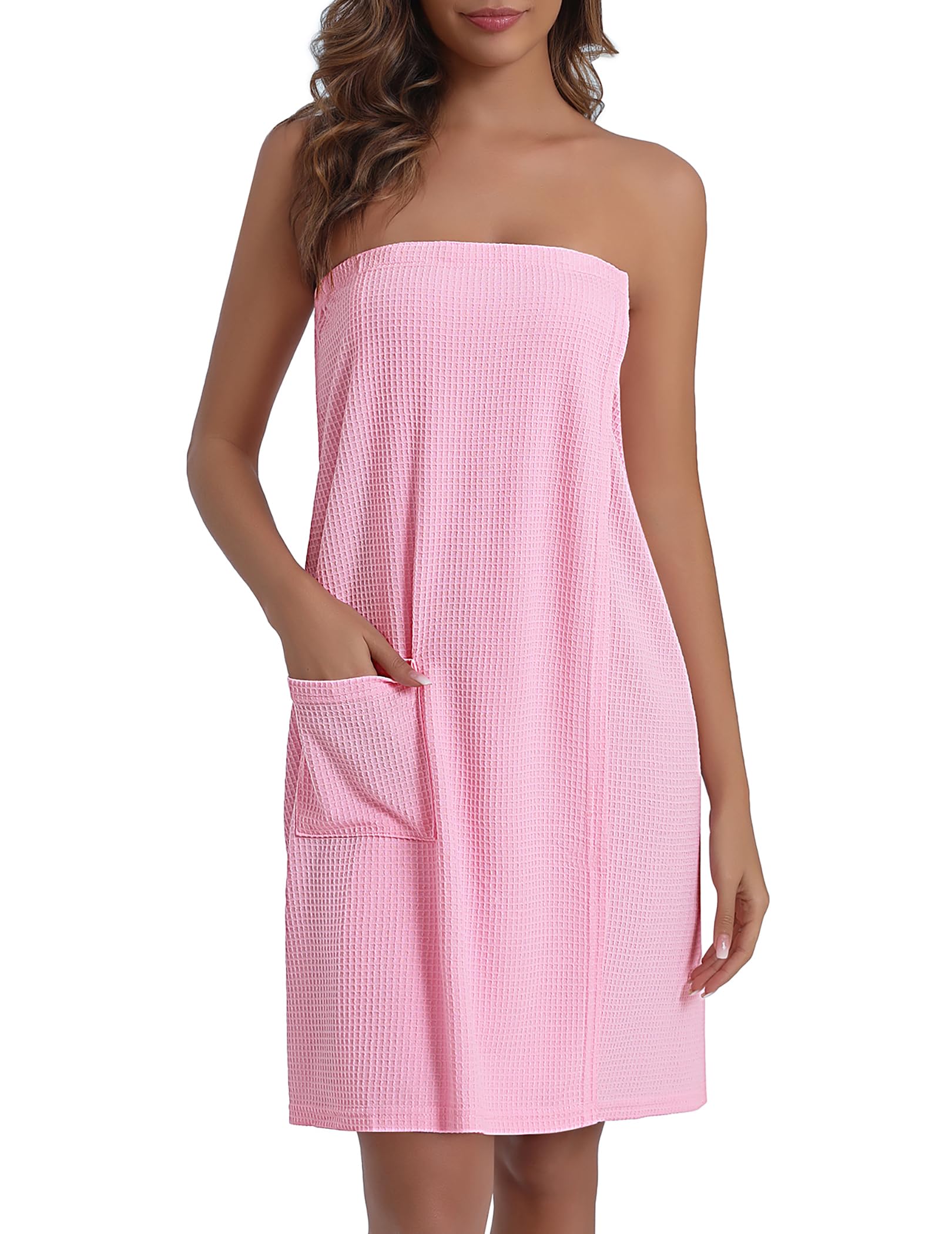 Ekouaer Waffle Robes For Women Bath Wraps Lightweight Knee Length Soft Shower Robe with Pocket S-L