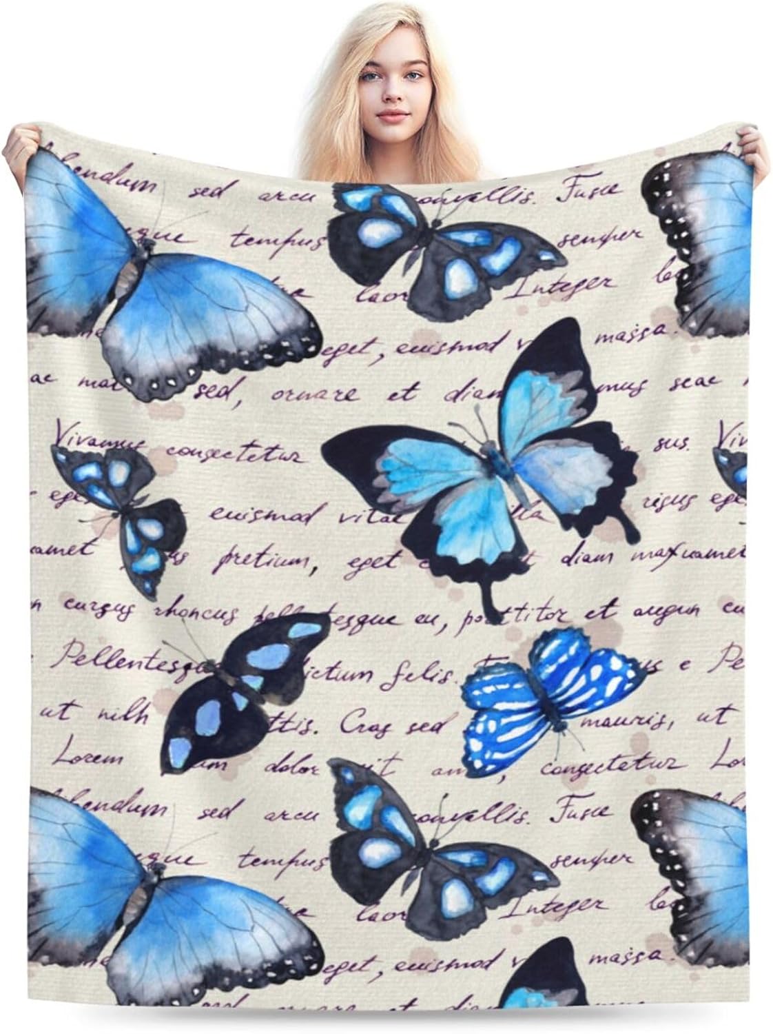Vintage Butterfly Blue Blanket Soft Lightweight Throw Blankets Cozy Flannel Bed Throws for Sofa Couch Travel Home Room Bedroom Decor Gifts for Boys Girls Kids Adults 60"x50" - Image 9