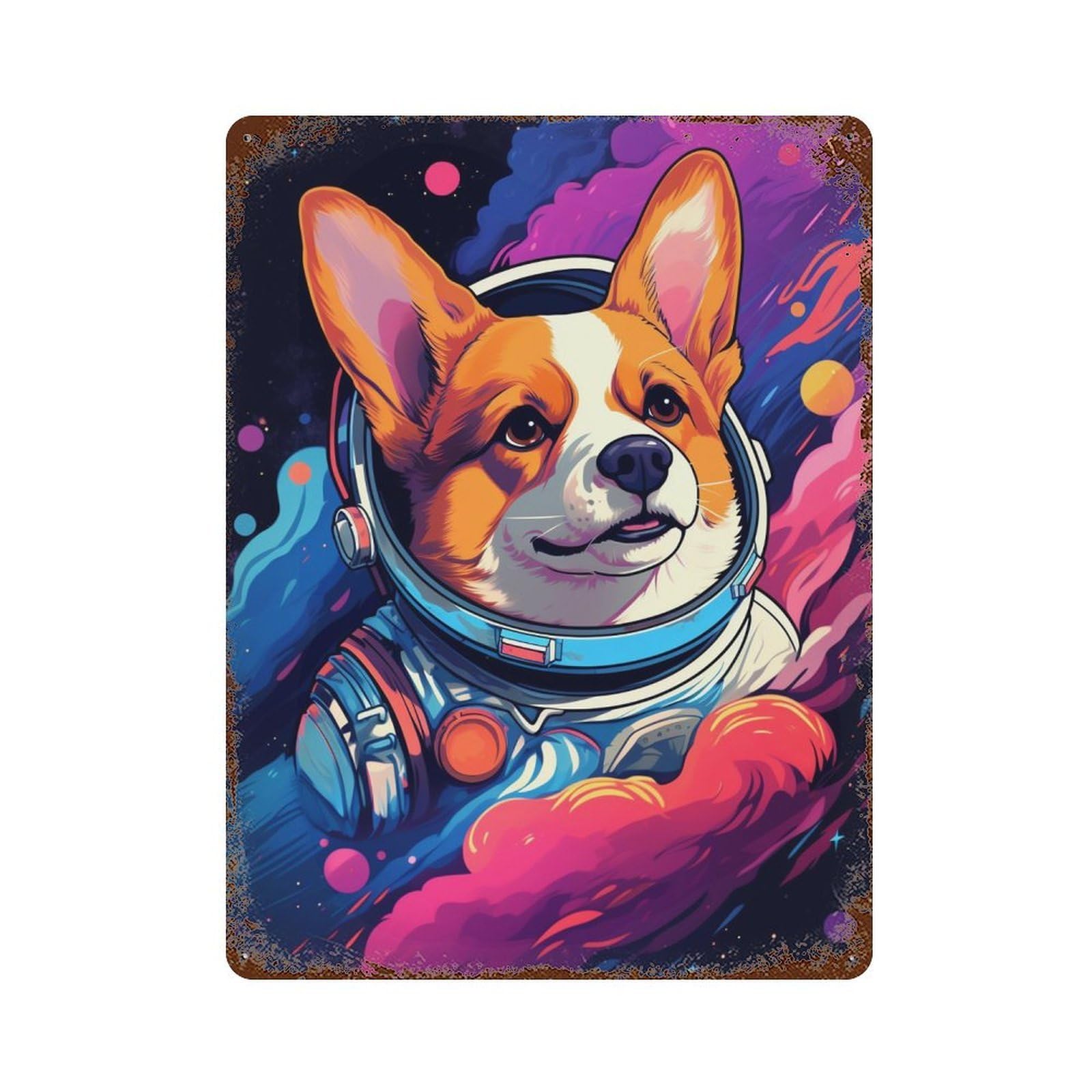 Corgi Astronaut in Space -30 Rustic Tin Plaque 15.7"x11.8", Classic Wall Plaque for Garage, Pub Or Kitchen