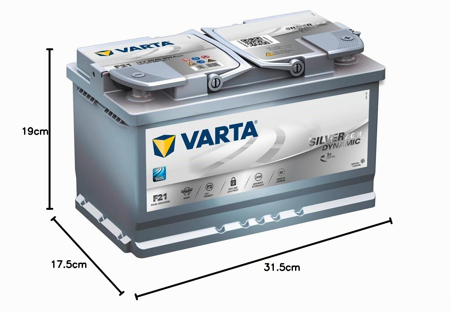 Varta F21 Antipasto Batteria, 12V, 80Ah, 18.7cm x 13.6cm x 11cm