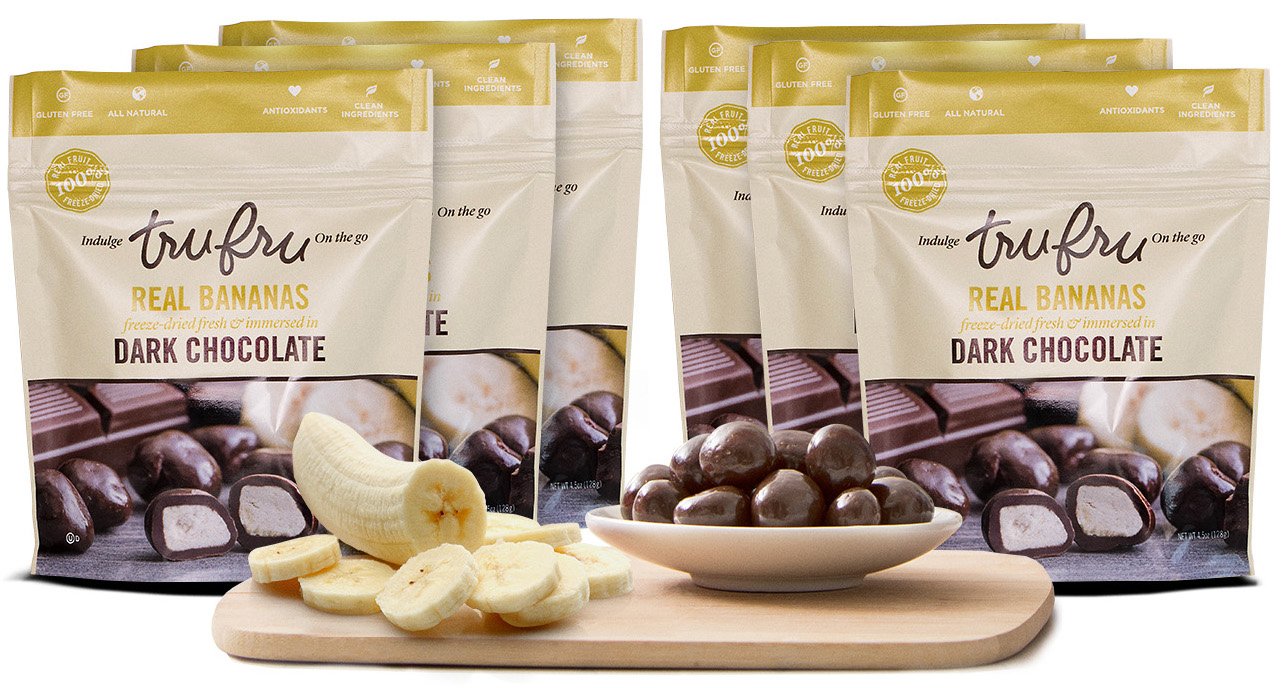 Tru Fru Dark Chocolate Dipped Freeze-Dried Real Bananas (4.5 oz), 6-Pack Case