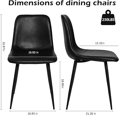 Miniatura 2 de CangLong Juego de 4 sillas de comedor negras, sillas de cocina de piel sintética, sillas decorativas tapizadas sin brazos con respaldo suave y patas