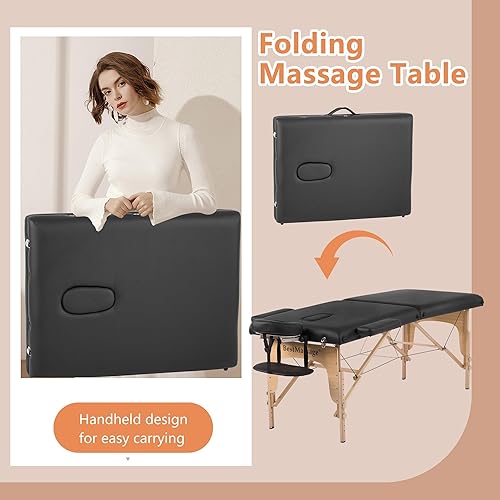 Miniatura 3 de PayLessHere Cama de masaje portátil con 2 pestañas plegables, cama de salón ajustable, mesa de spa ligera con bolsa no tejida para spa, masaje de
