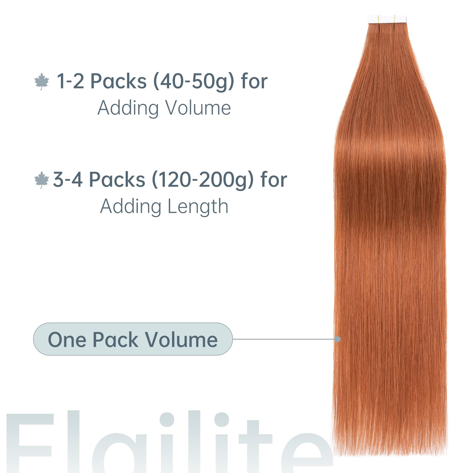 Elailite Extension Adesive Capelli Veri Biadesivo #33 Castano Ramato Scuro Tape Biadesive 20 Fasce 40cm 50g Capelli Lisci Remy Human Hair