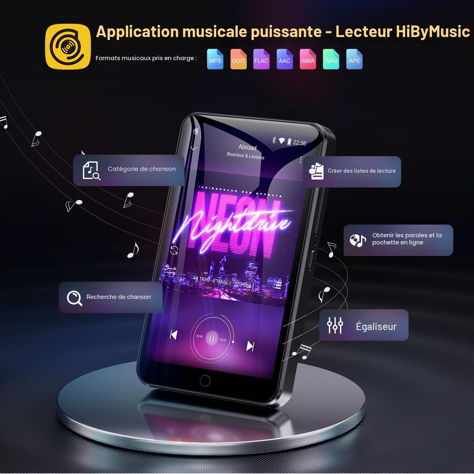 Lecteur MP3 avec Bluetooth et WiFi, Oilsky 80GB 4'' Android 9.0 Lecteur de Musique, MP4 à écran Tactile 1080P, Mp3 Portable avec Spotify, Audible, Deezer (Noir)