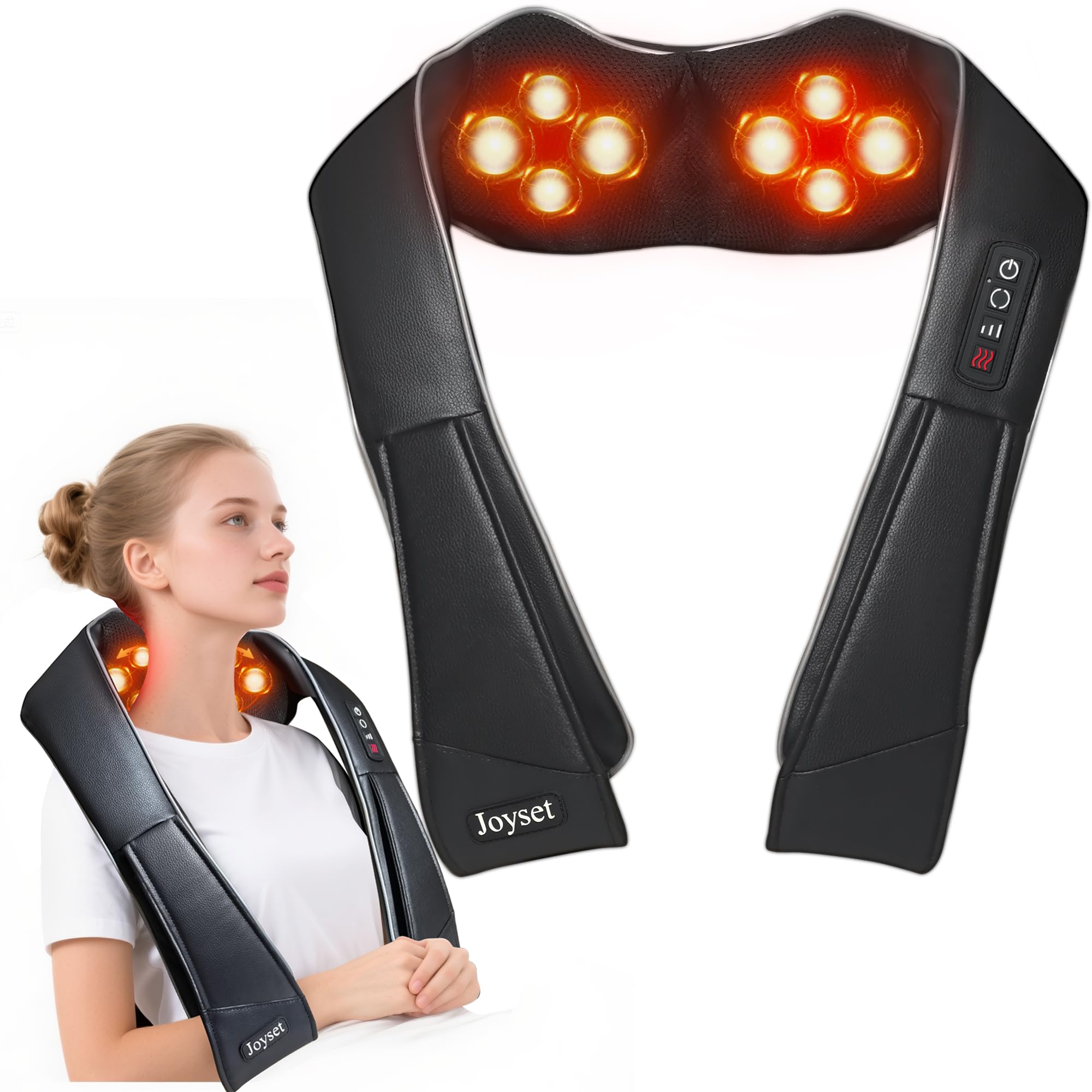 Joyset Neck Massager for Pain Relief Deep Tissue with Heat Shiatsu Neck and Back Massager 4D Deep Kneading