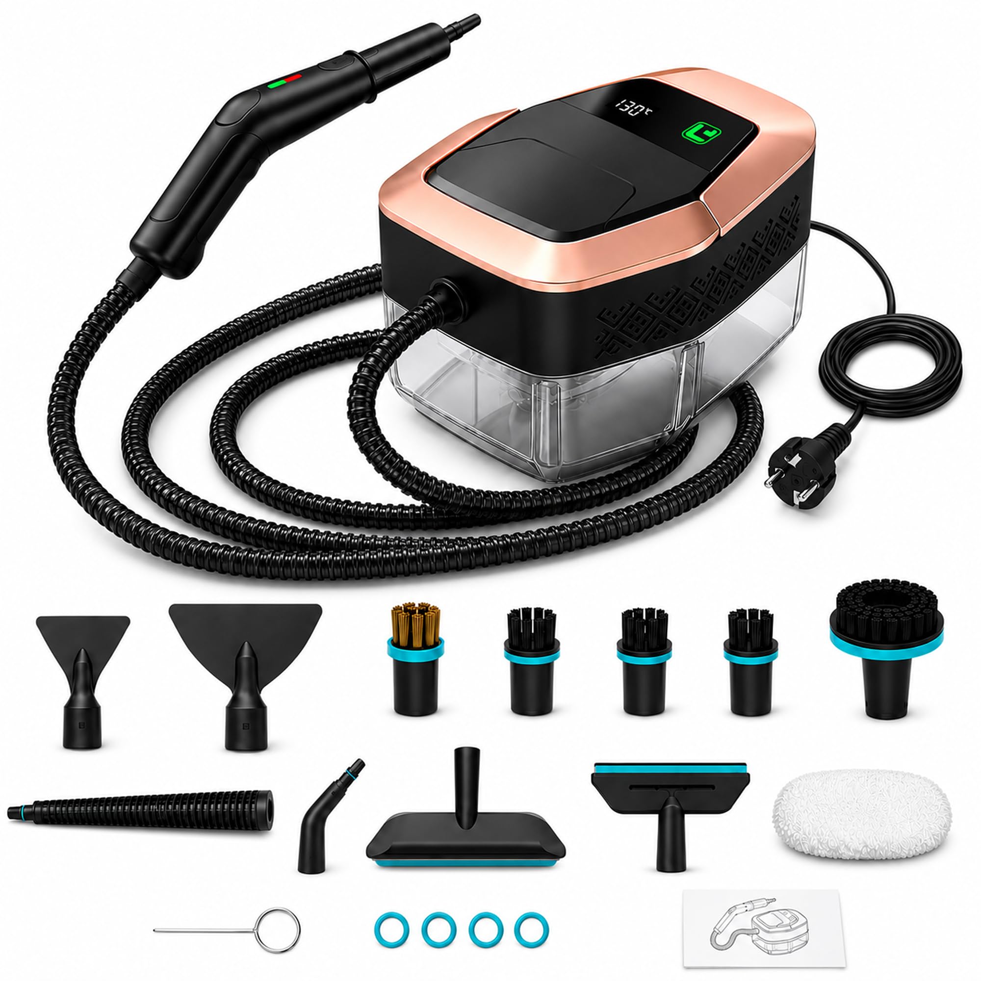 Nettoyeur Vapeur 12-EN-1 pour Maison & Auto, 3 Niveaux Vapeur Réglables Sur Poignée, 15s Chauffe, 1800ml Réservoir, Rayon 3,5m, Accessoires pour Cuisine, Salle De Bain, Sols, Fenêtres, Voiture
