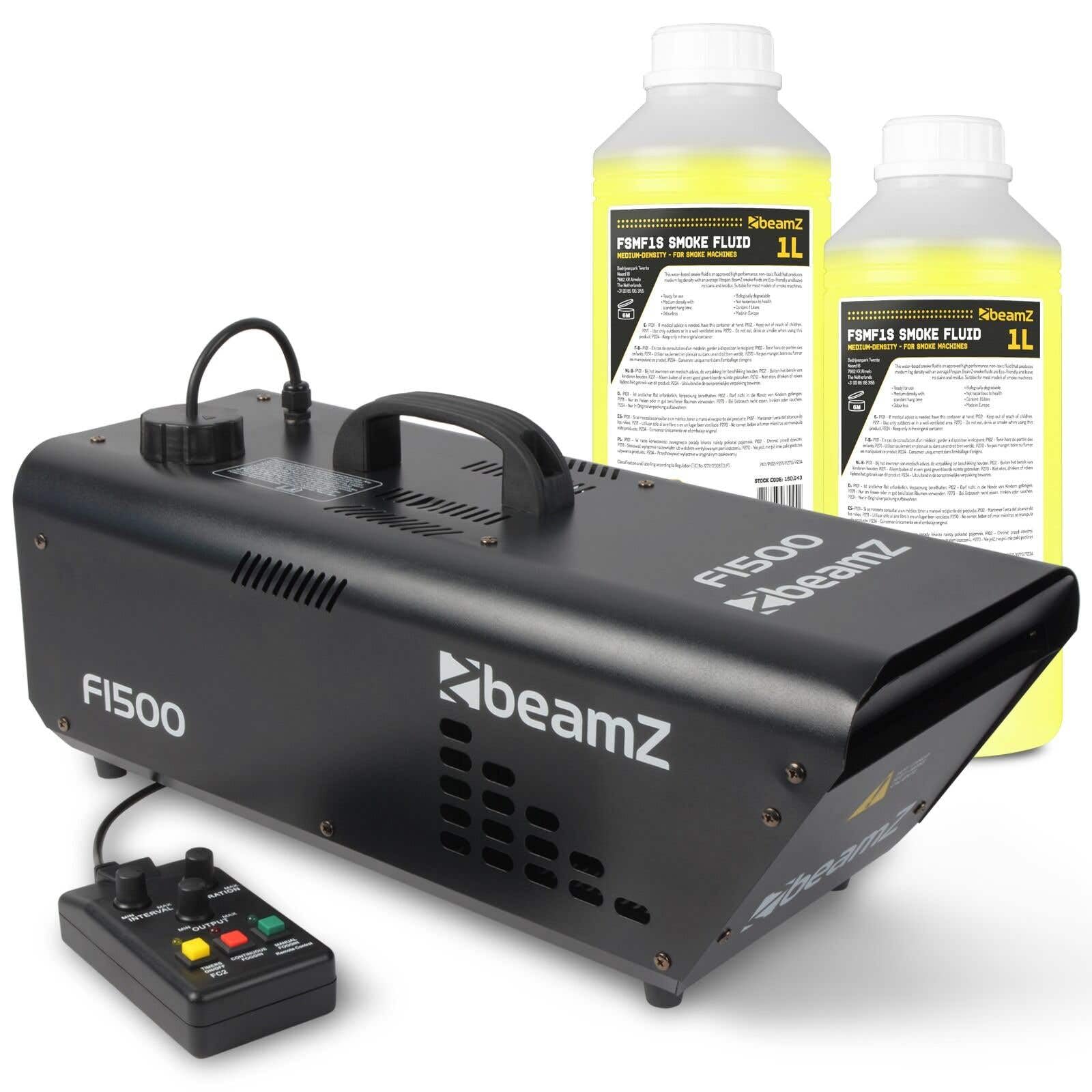 BeamZ F1500 - Hazer Nebelmaschine mit Fernbedienung 1500 Watt mit 2 Liter Nebelfluid, Dunstnebelmaschine, DMX, Timer & Intervallfunktion, Rauchmaschine für konstante Nebelerzeugung auf Bühnen