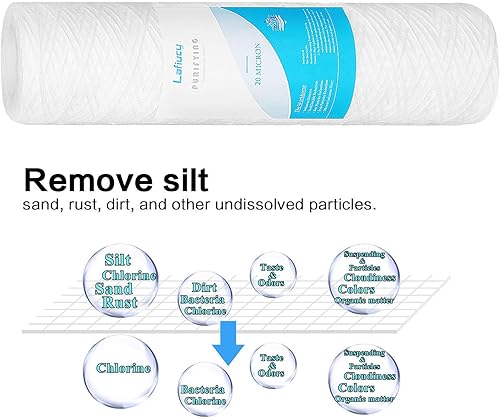 Miniatura 5 de Cartucho de filtro de agua de sedimentos de cuerda de 20 micrones, 10 x 2.5 pulgadas, paquete de 5, filtración de sedimentos para toda la casa,