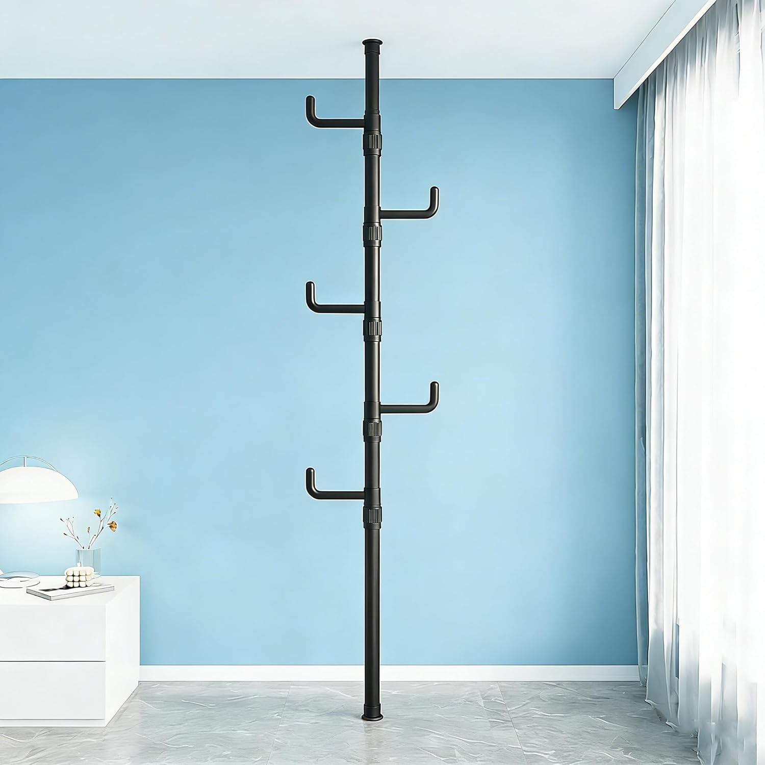Vertical One-Touch Pole Coat Rack — 3/4/5 Independent Rotating Hooks (5wings)