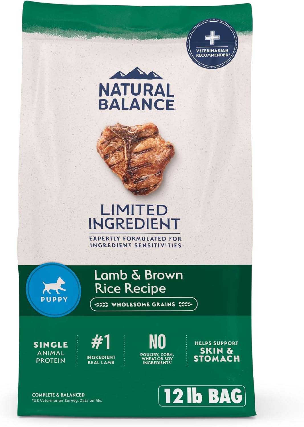 Natural Balance Limited Ingredient Puppy Dry Dog Food with Healthy Grains, Lamb & Brown Rice Recipe, 12 Pound (Pack of 1)