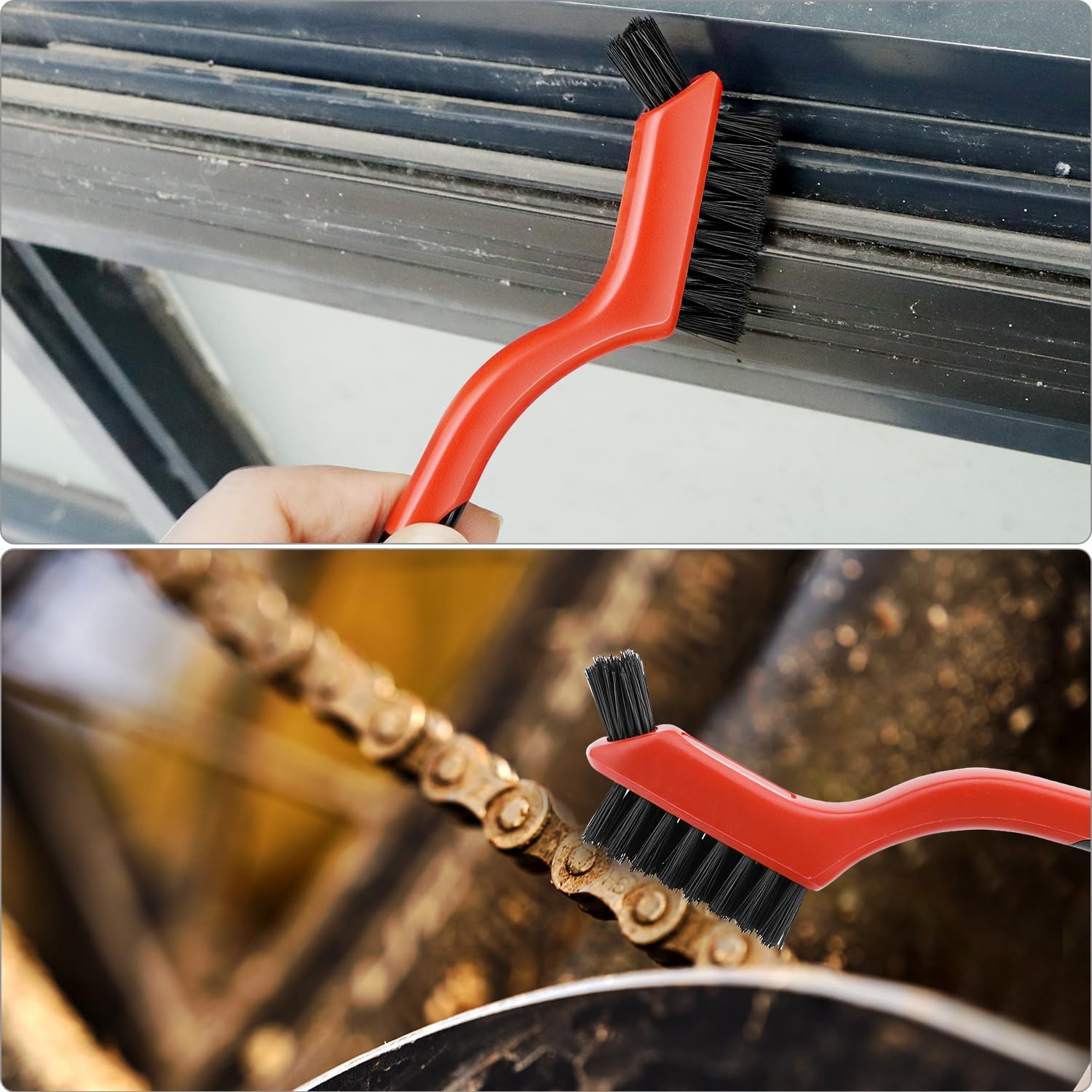 QWORK Nylon Cleaning Brushes, 6 Pack Non Scratch Bristles Dual Head Crevice Tool for Kitchen Bathroom and Cookware