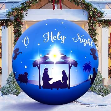 5FT Giant Christmas Nativity Scene Inflatable Ball Decorations | Holy Night Nativity Blow Up with 3 Built-in LEDs, Indoor/Outdoor Decor for Yard Garden Lawn Park Churche Ice Rink Xmas Party