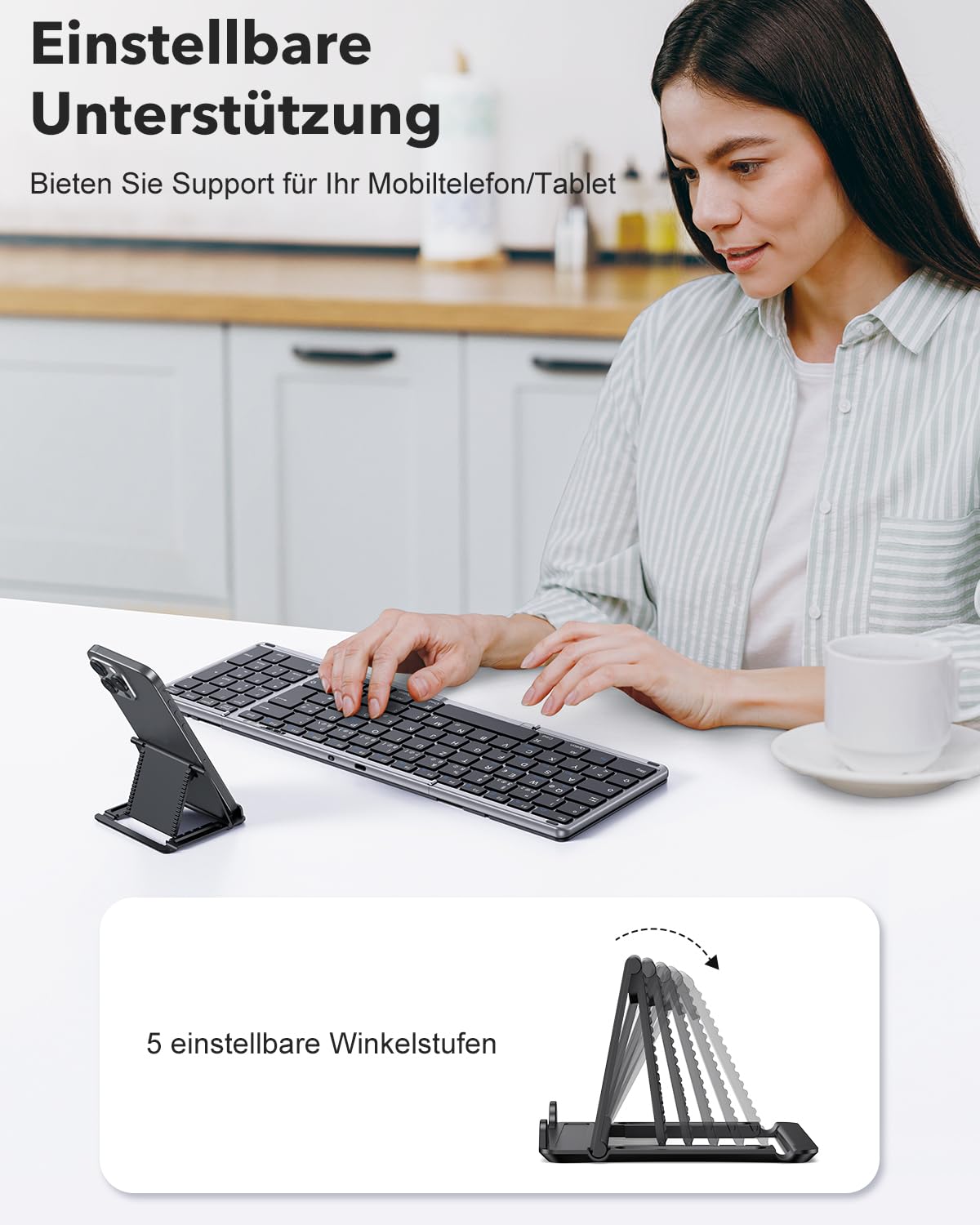 OMOTON Bluetooth Tastatur Faltbare mit Ziffernblock, QWERTZ Deutsches