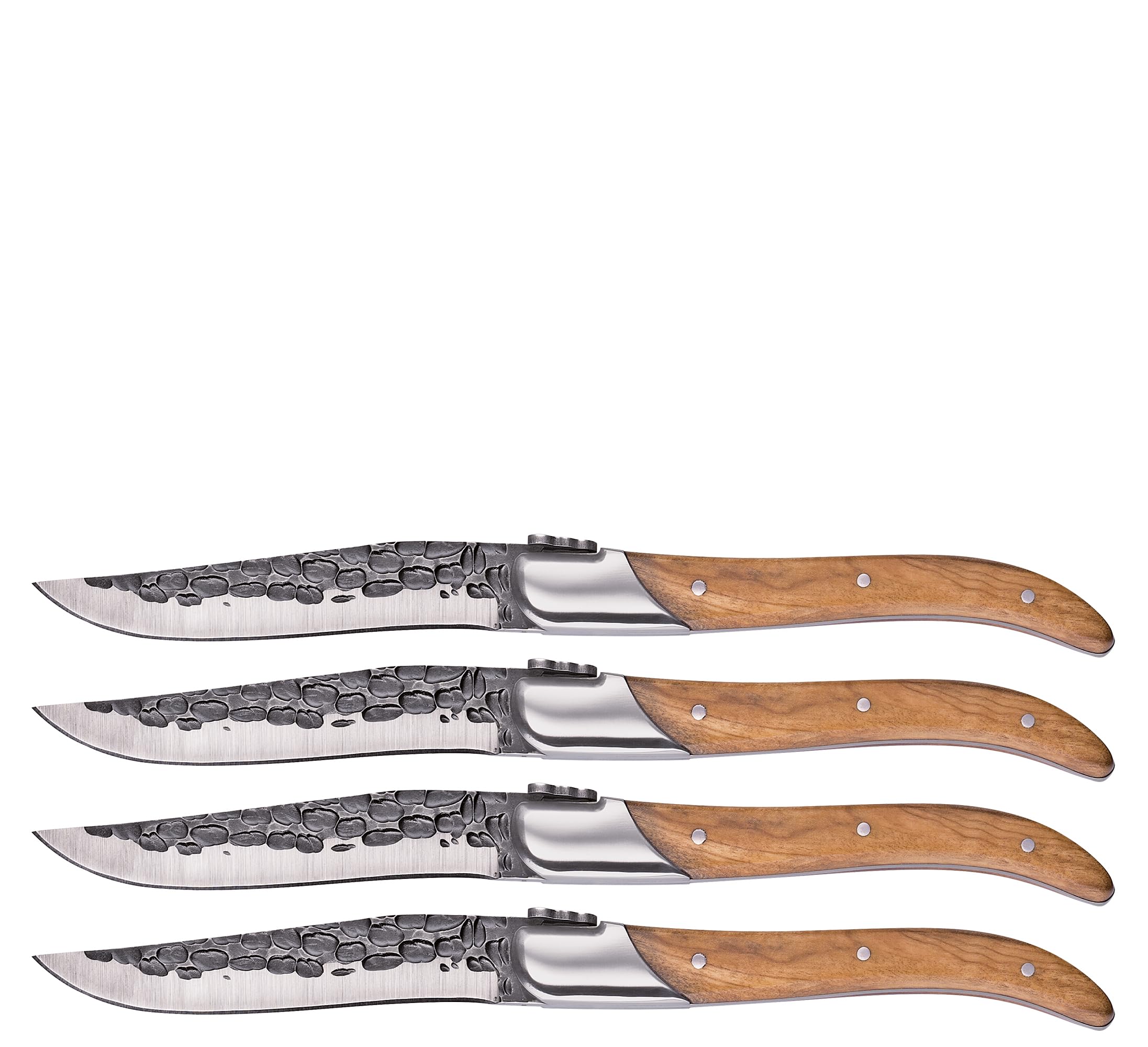 Zassenhaus Steakmesser BULL 4er-Set mit Olivenholzgriffen, handgefertigte Messer mit rostfreier Edelstahlklinge, 22 cm, mit Bullen-Emblem, inkl. Holz-Geschenkbox und Poliertuch