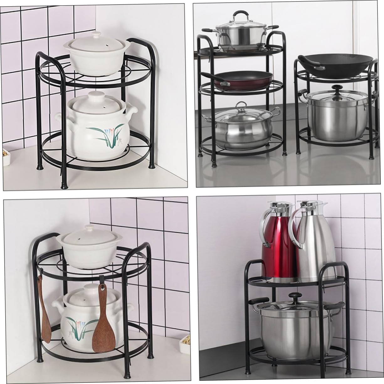 Two-layer Detachable Kitchen Storage Shelf Multipurpose Pan and Pot Rack Holder Black for Floor Use Creative Space-saving Organizer for Cookware and Bakeware