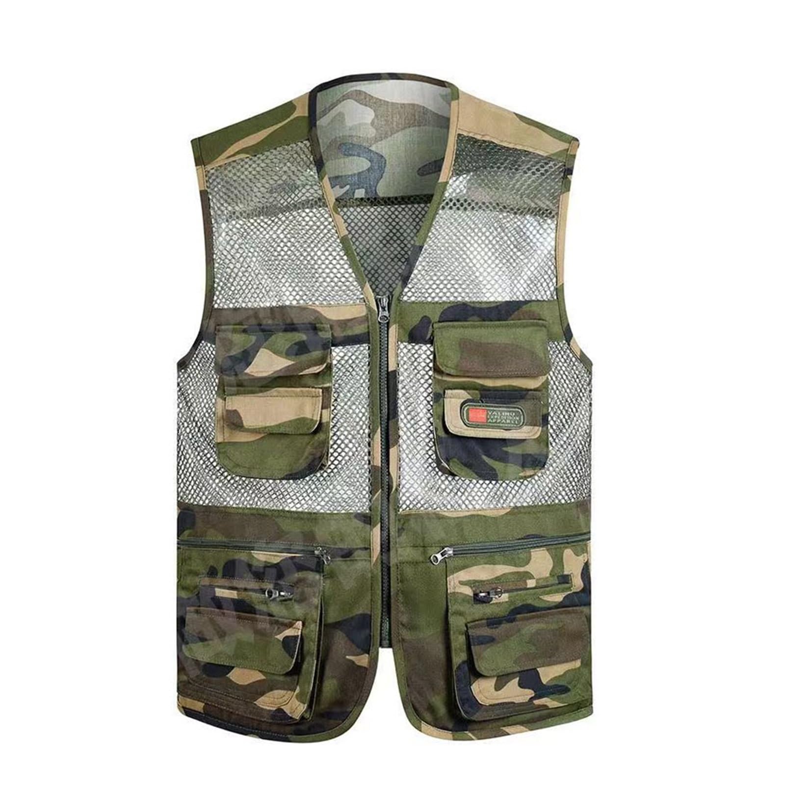 CLSQLXYJZC Giacca Da Campeggio Casual Senza Maniche, Gilet Multitasche Senza Maniche Con Scollo A V Traspirante In Rete Mimetica Con Cerniera Per Uomo, Giacca Antivento Impermeabile Cerniera