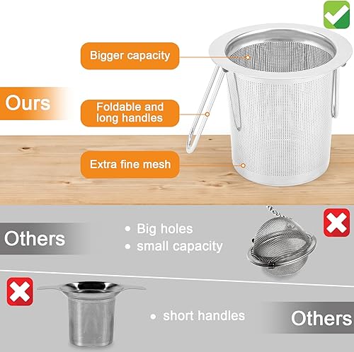 Miniatura 6 de Infusor de té, colador de té de acero inoxidable sentado en tazas, infusor de té para té suelto, difusor de té de mango largo, filtros de té, té de