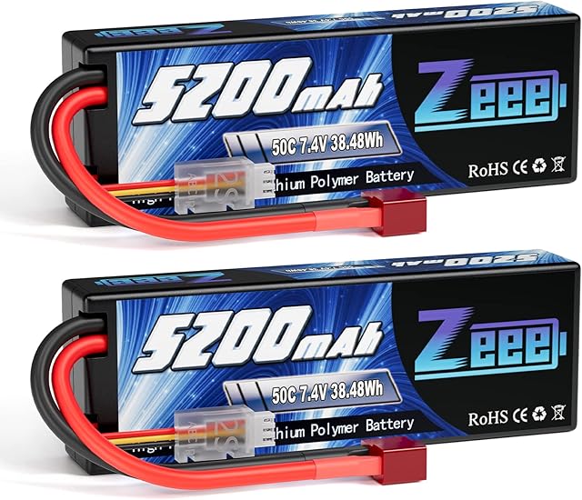 Zeee 2S Lipo Battery 5200mAh 7.4V 50C Hard case RC Battery with Deans T Plug for 1/8 and 1/10 RC Vehicles Car RC Buggy Truggy RC Airplane UAV Drone FPV (2 Pack)