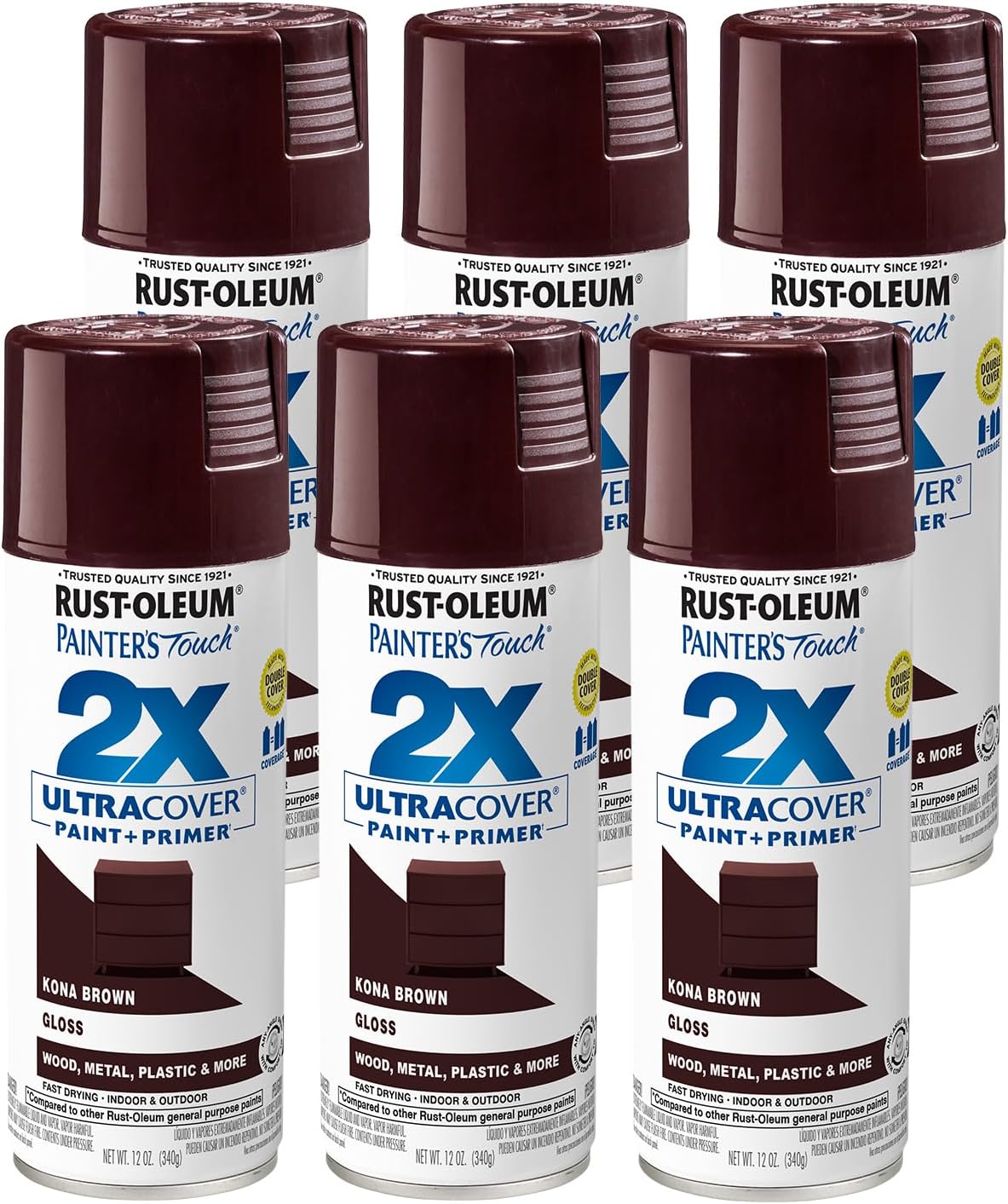 Rust-Oleum Painter's Touch 2X Spray Paint - 12 oz (Kona Brown) 6 Pack