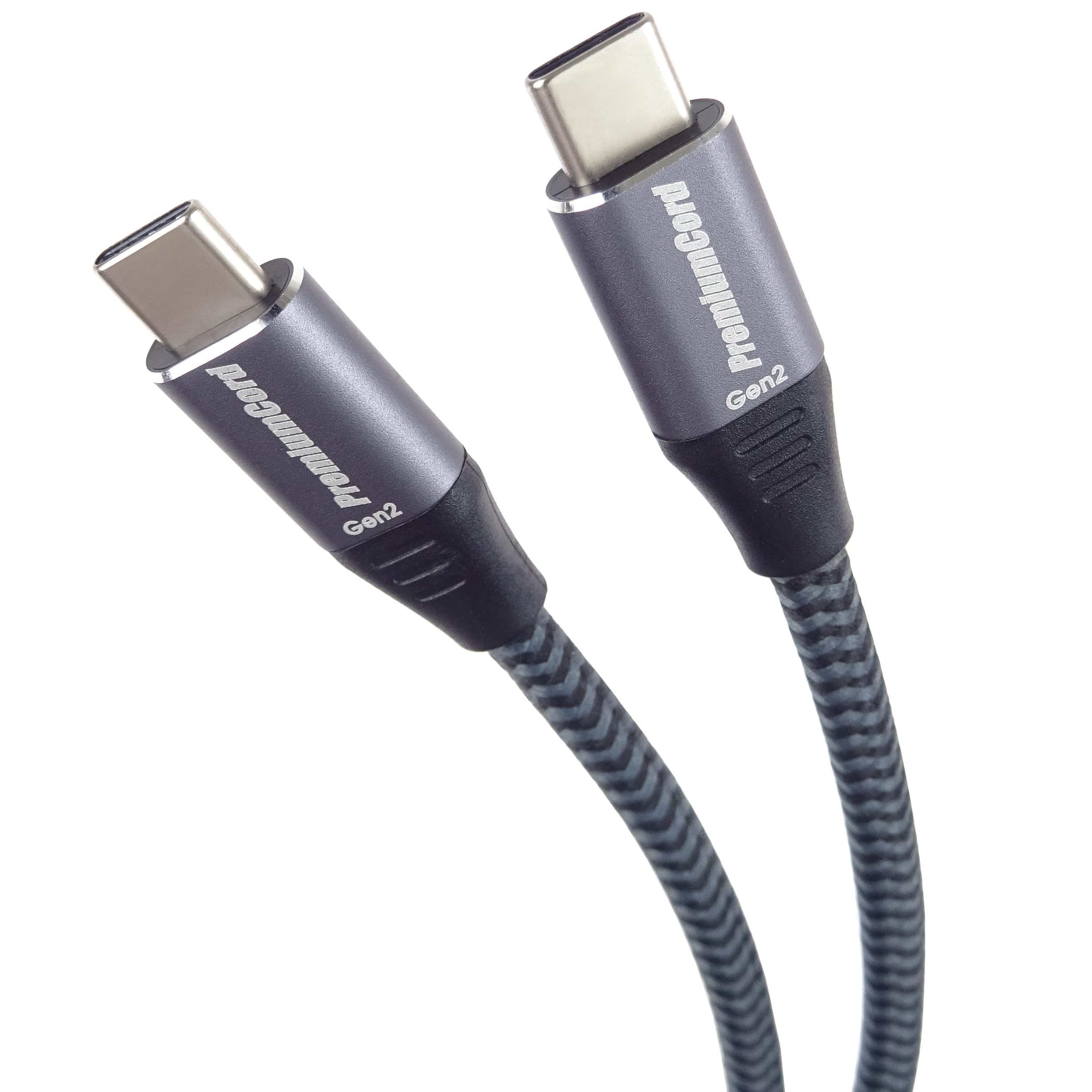 PremiumCord USB-C 3.2 Gen 2x2 Connection Cable, Data Cable SuperSpeed up to 20 Gbit/s, Charging Cable up to 5A, USB 3.2 Generation 2 x 2 Type C Plug, Colour Black/Grey, Length 2 m