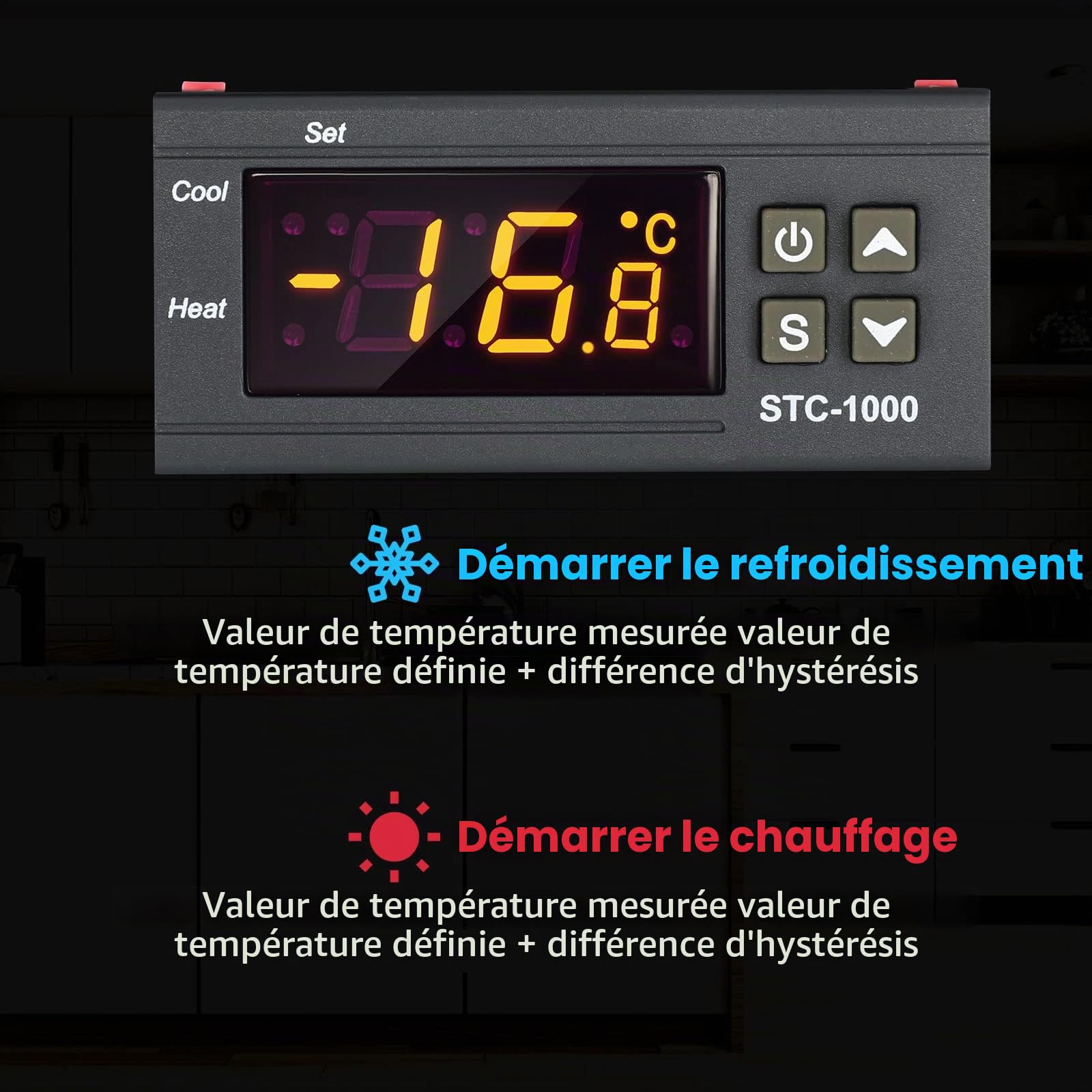 2 Pièces Régulateur de Température Numérique STC-1000 DC 12V 10A Thermostat Centigrade Contrôleur de Température Numérique Général Étalonnage de Température avec Capteur 2 Sorties Relais