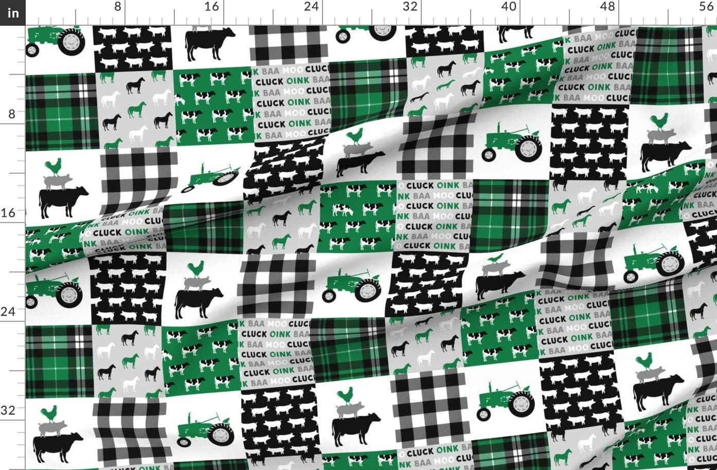 Spoonflower Fabric - Wholecloth Farm Tractor Green Black Woodgrain Plaid Printed on Organic Cotton Sateen Fabric by The Yard - Sewing Quilting Apparel Home Decor