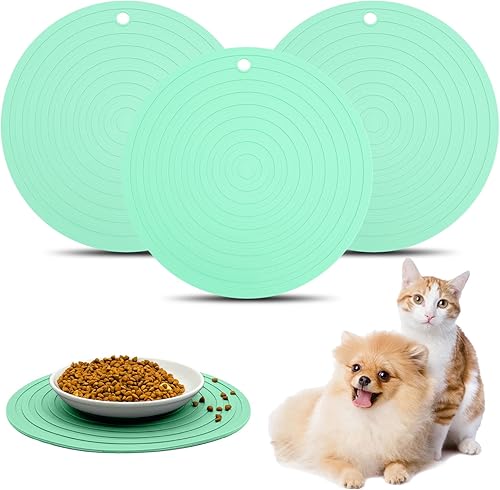 Miniatura 17 de Fhiny 3 tapetes de silicona para comida de mascotas, 9.5 pulgadas, redondo, impermeable, antideslizante, mantel individual para evitar