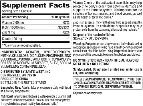 Miniatura 2 de Members Mark Biotin 10,000mcg con queratina 100mg (250 unidades) (2 unidades)