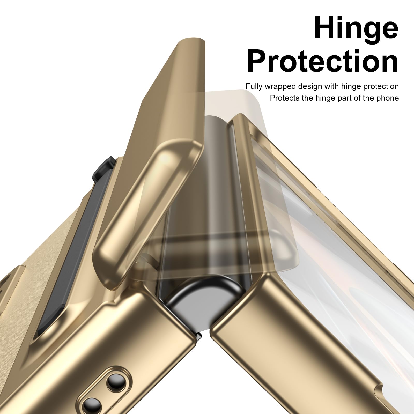 per Galaxy Z Fold4 Custodia con Penna e Slot per Penna, Pellicola Protettiva in Vetro Temperato + Protezione Cerniera Cover in Pelle per Samsung Galaxy Z Fold4-Oro