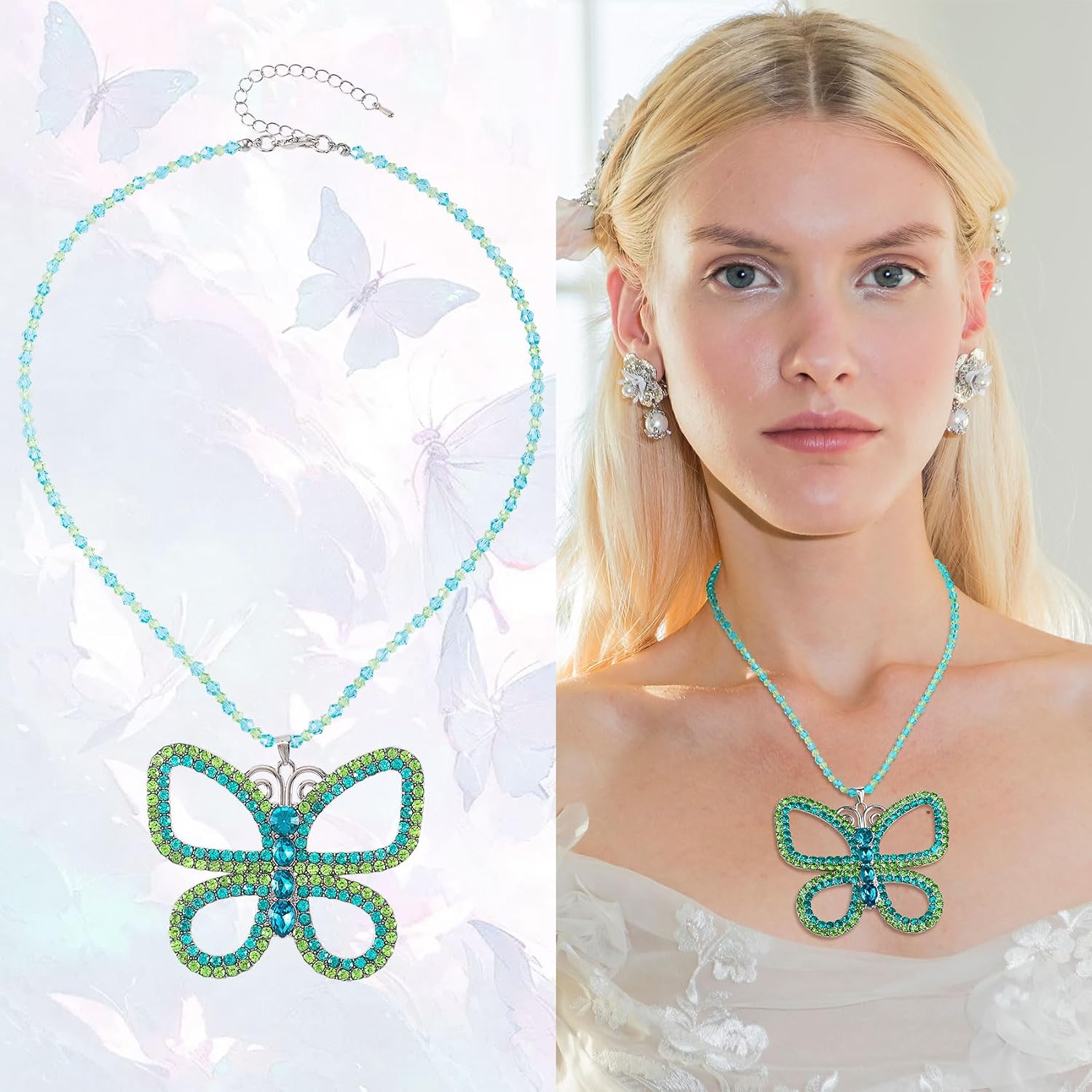 Joez Wonderful Green Butterfly Choker, Large Necklace Pendant, Sparkly Necklace for Women, Rhinestone Costume Jewelry for Halloween (1 Pcs)