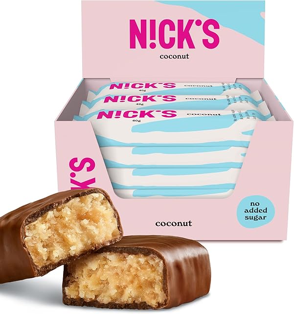 NICKS Keto Batony Coconut, Czekoladowo-kokosowy Przekąski, 163 kalorie, 3,5 węglowodanów netto, bez dodatku cukru, bezglutenowe, słodycze niskowęglowodanowe (15x40g)