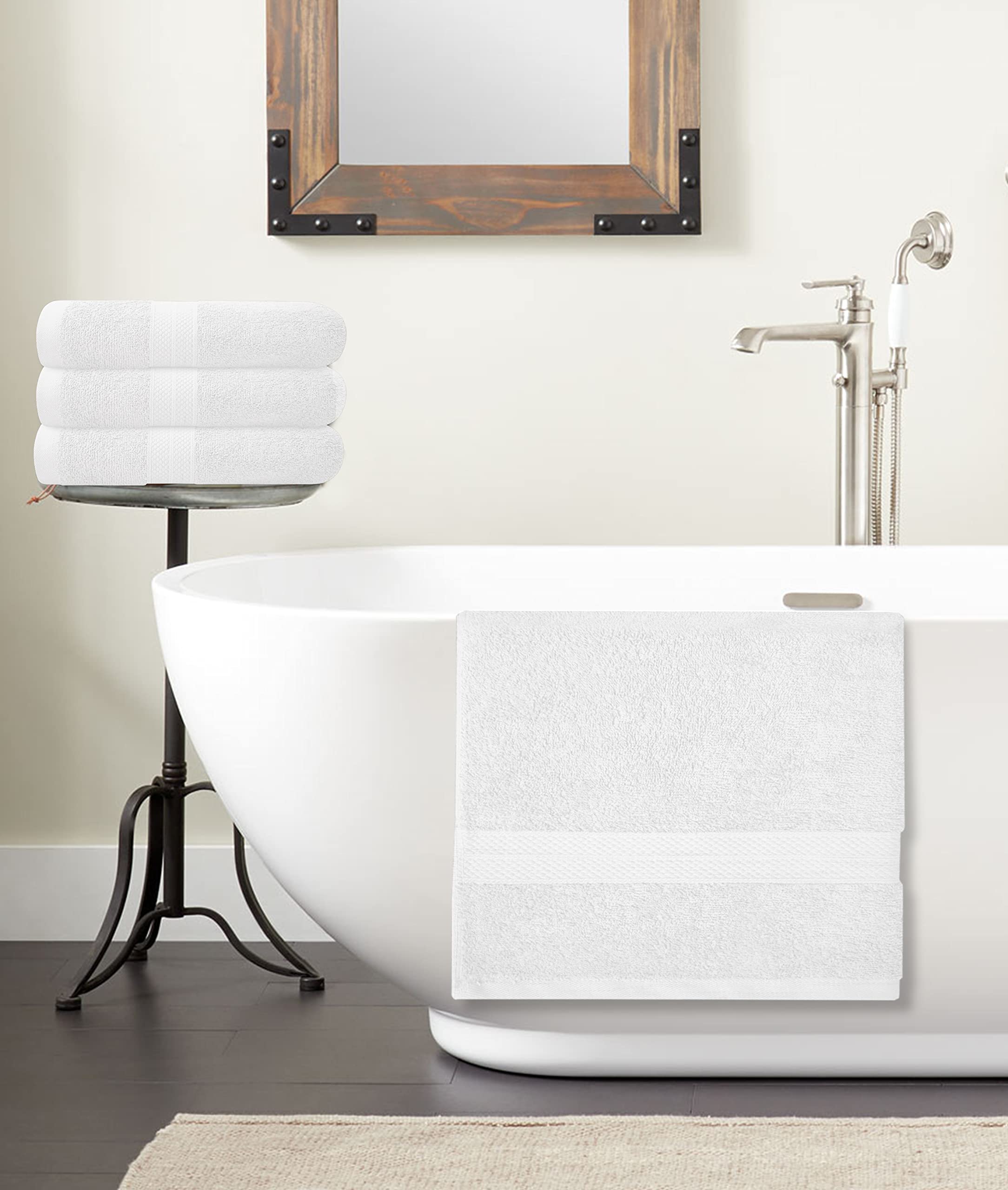Avalon Towels Juego de 12 toallas de baño para baño, 100 % algodón, color blanco, 22 x 44 pulgadas, juego de toallas de baño de secado rápido, pequeñas, ligeras y absorbentes, perfectas para gimnasio