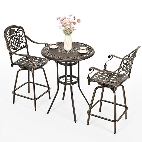 Pamapic 3-Piece Patio Swivel Bar Stools Set，Rustproof Cast Aluminum Patio
