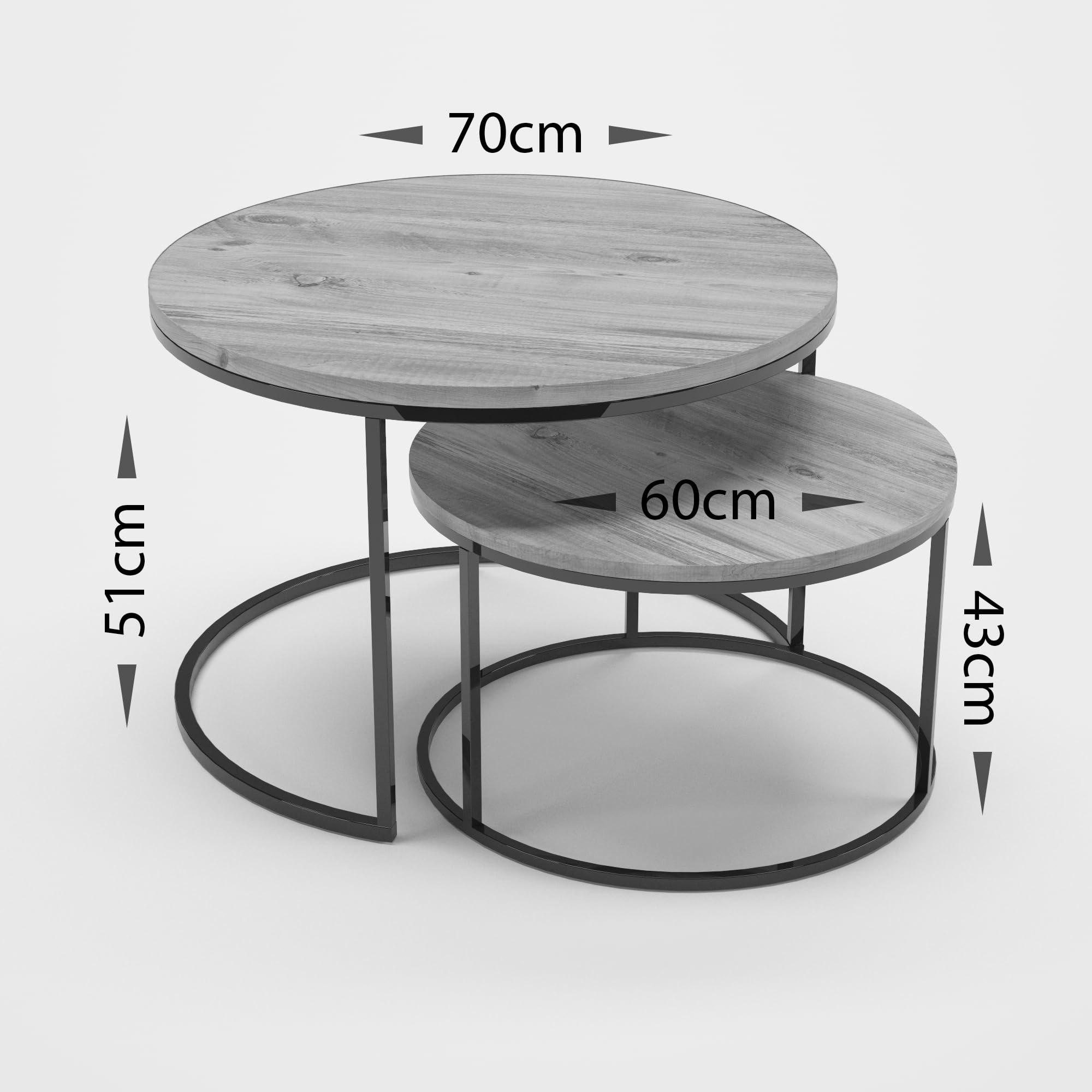 Couchtischset Skagen Kaffeetisch im 2er Set Satztisch 2-TLG für Wohnzimmer Flur aus Metall und Spanplatte Wohnzimmertisch Beistelltisch Set Moderne Couchtische für Wohnzimmer (Black-Marble)