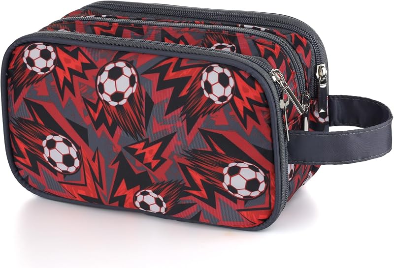 Necessaire infantil Vipdeal para viagem, modelo suspenso retangular, poliéster, estampa Red Soccer, 1 unidade