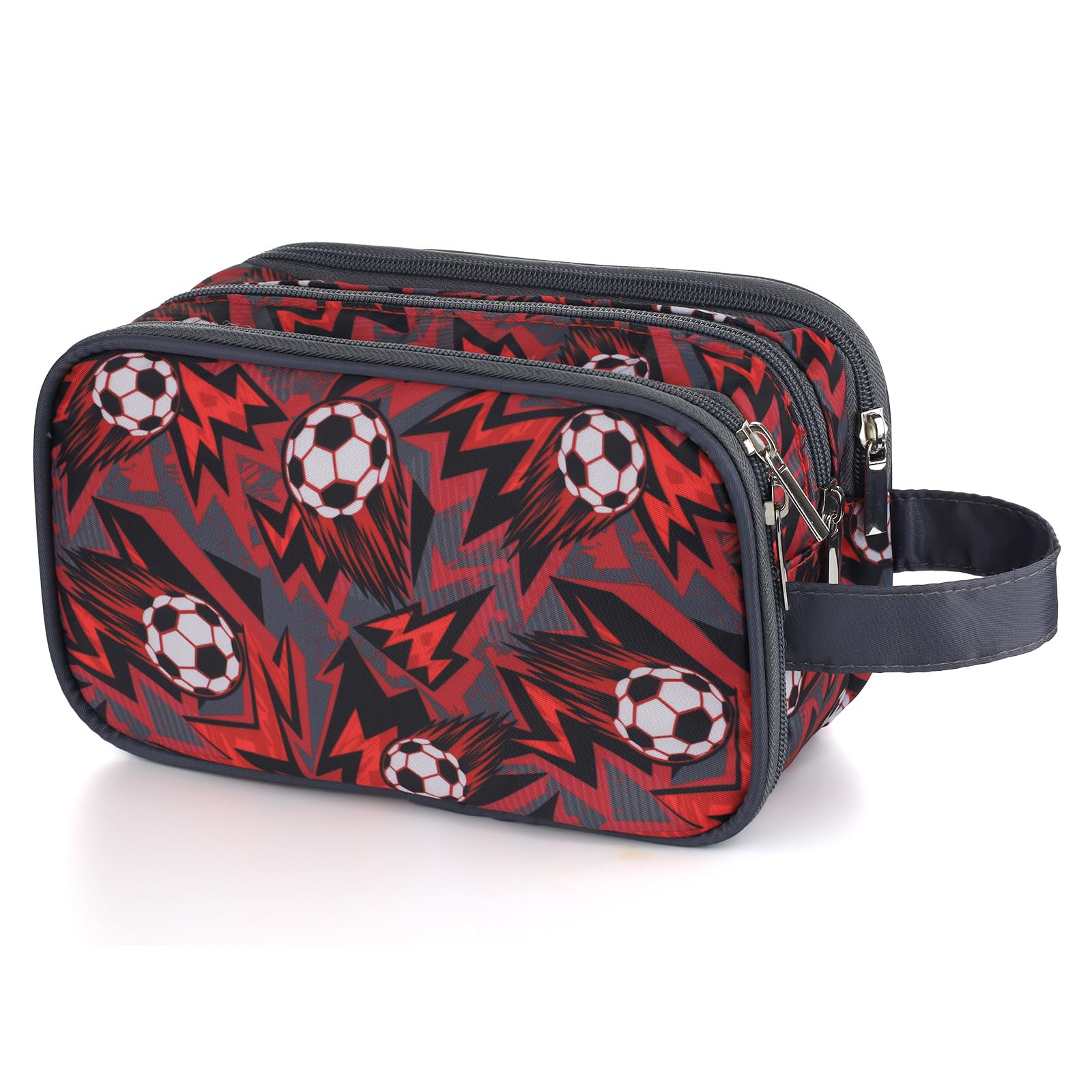Vipdeal Kids Toiletry Bag for Boys, Travel Toiletry Bag for Little Young Boys Waterproof Hanging Wash Bag Toddler Traveling Toiletries, Red Soccer