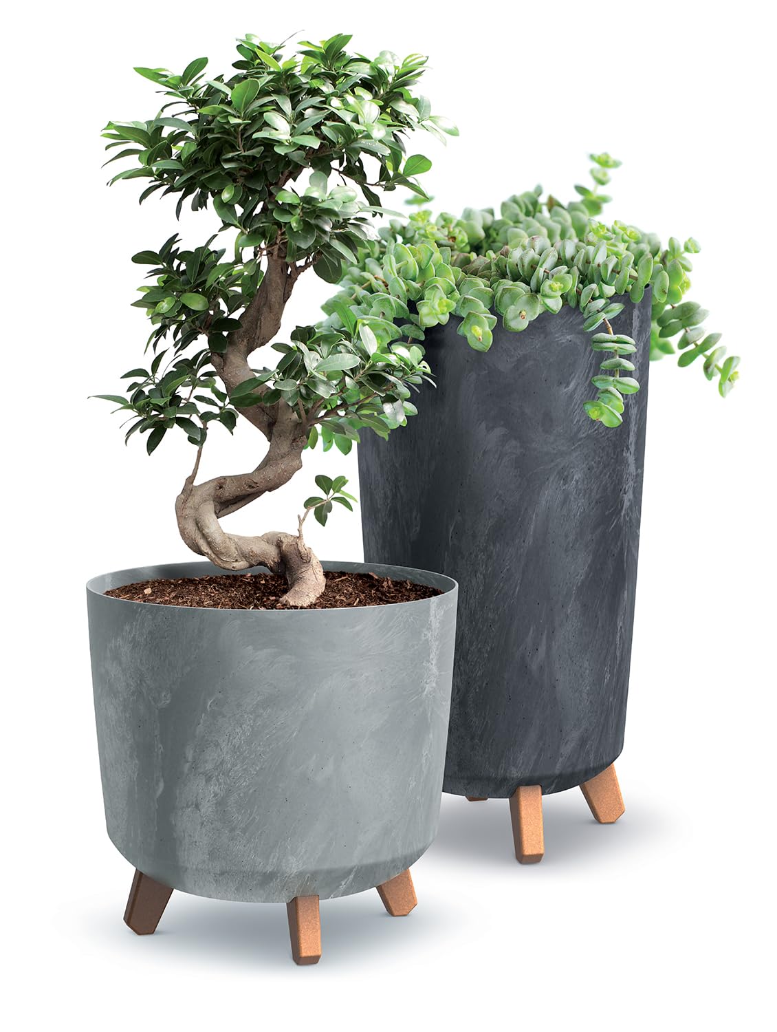 Tymar Grands pots de fleurs avec pieds, cache-pot, grand pot de fleurs, pot de fleurs mat, pot de plantation pour l'intérieur et l'extérieur ((2pack) Béton Anthracite ; Hauteur 28,5 cm/ø 30 cm)