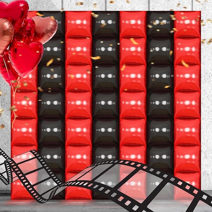 Kit Decoración Fiesta Negro Rojo Globos Cuadrados Metálicos miniatura 6
