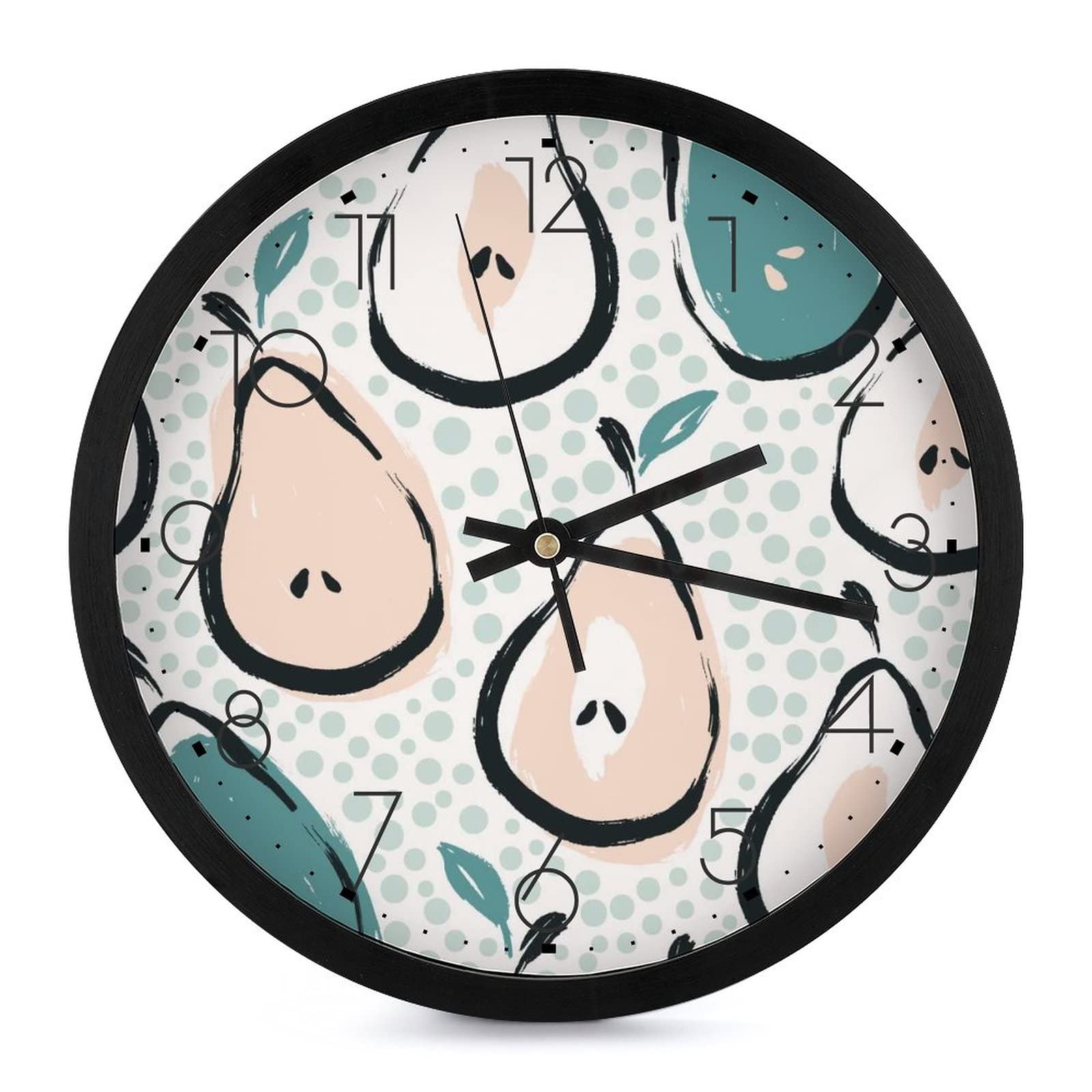 Horloge murale poire verte au design rond moderne de 25.4 cm