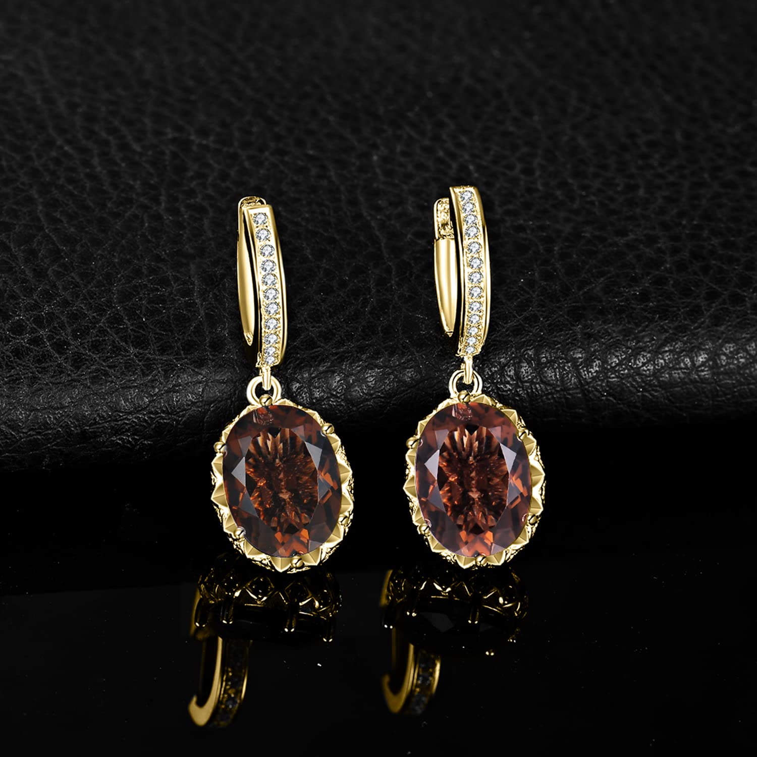 JewelryPalace Pendientes Colgantes Mujer Plata Oro 14k Oro Rosa, Pendientes de Tuerca 7ct Cuarzo Ahumado Natural Marrón Ovalado, Pendientes Niña Vintages Piedra Solitario, Joyas